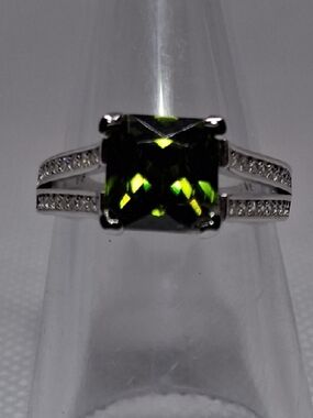 Sterling Silver Peridot And Moissanite Split Shank Ring